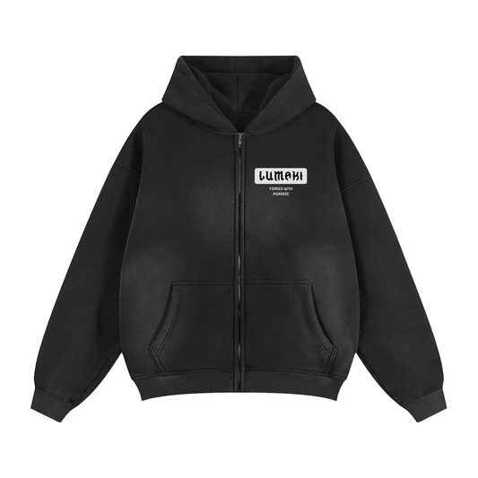 Sunfade Two-way Zipper Boxy Fleece Hoodie