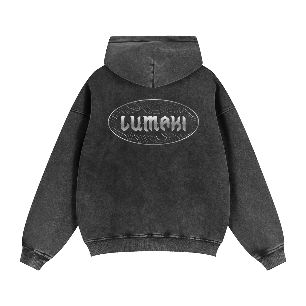 LUMAKI silver print Zip-Through Boxy Fleece Hoodie