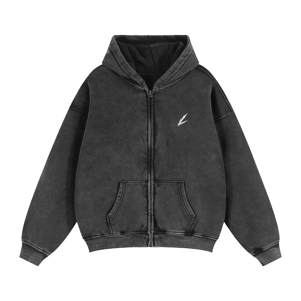 LUMAKI silver print Zip-Through Boxy Fleece Hoodie