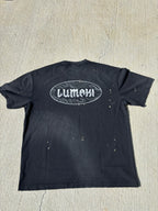 Hand-Frayed Sunfade Paint Splatter silver print T-Shirt