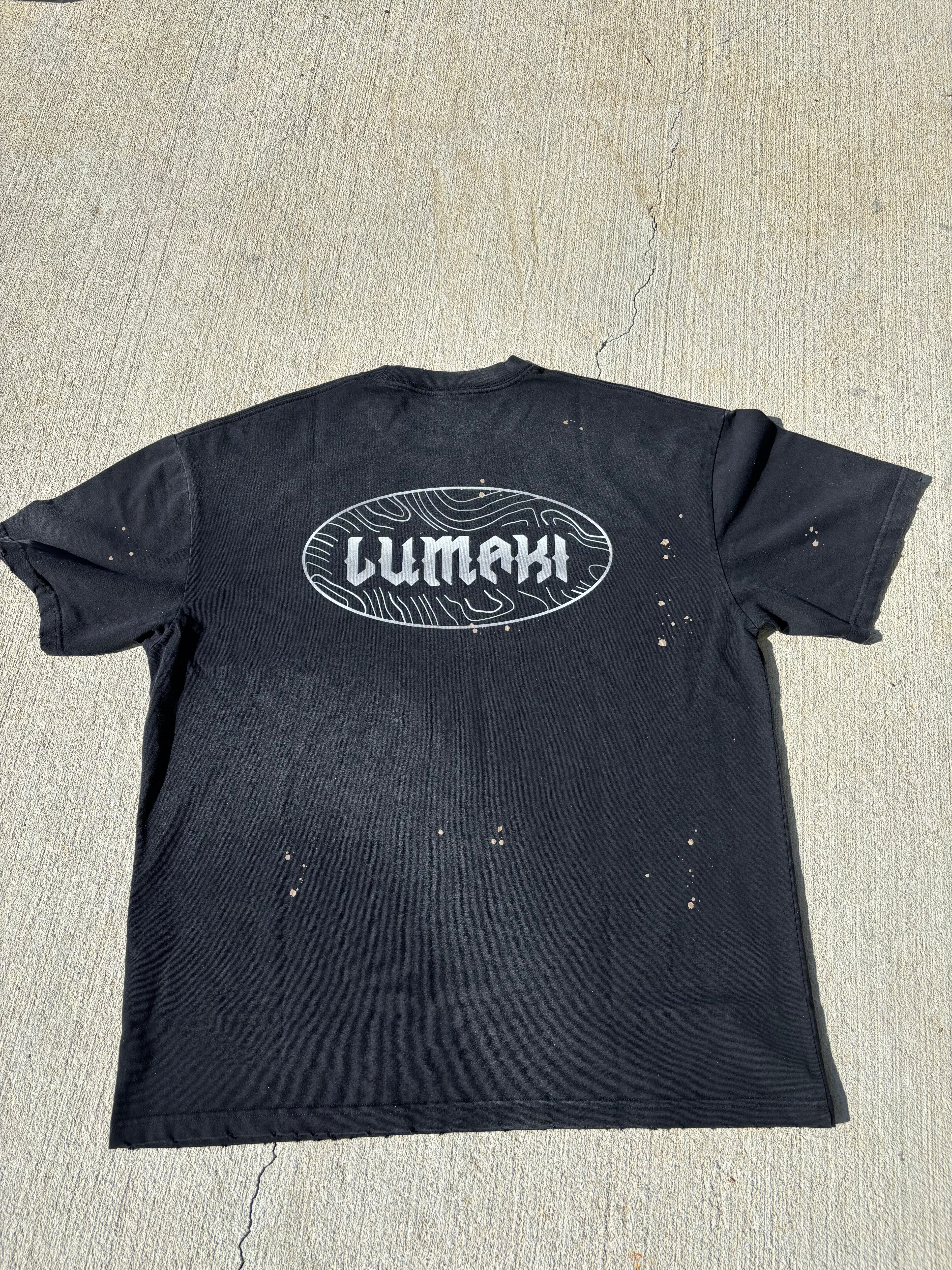 Hand-Frayed Sunfade Paint Splatter silver print T-Shirt