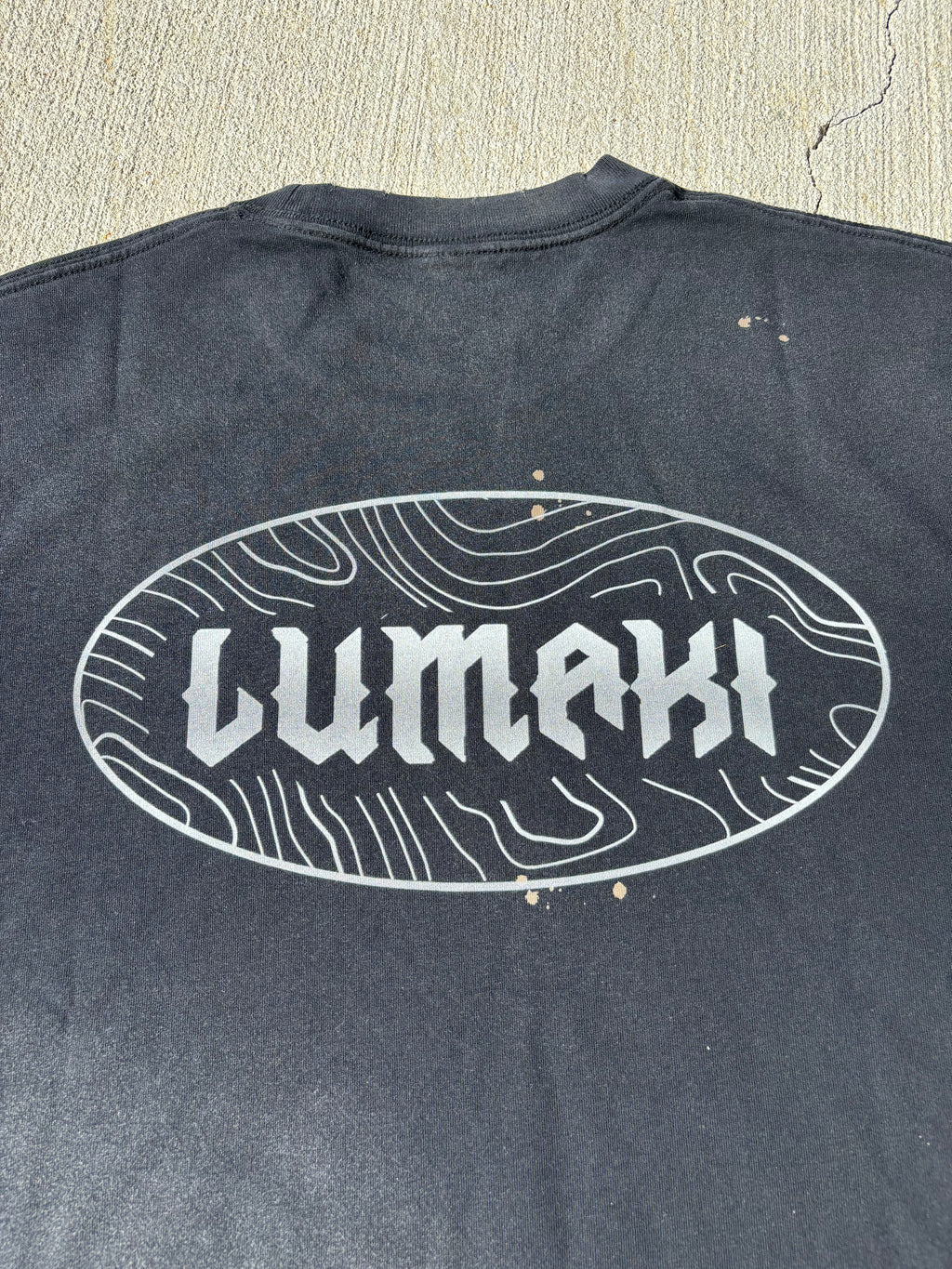 Hand-Frayed Sunfade Paint Splatter silver print T-Shirt