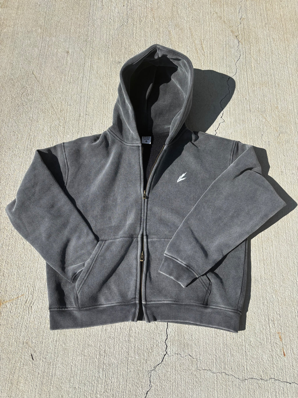 white print Zip-Through Boxy Fleece Hoodie