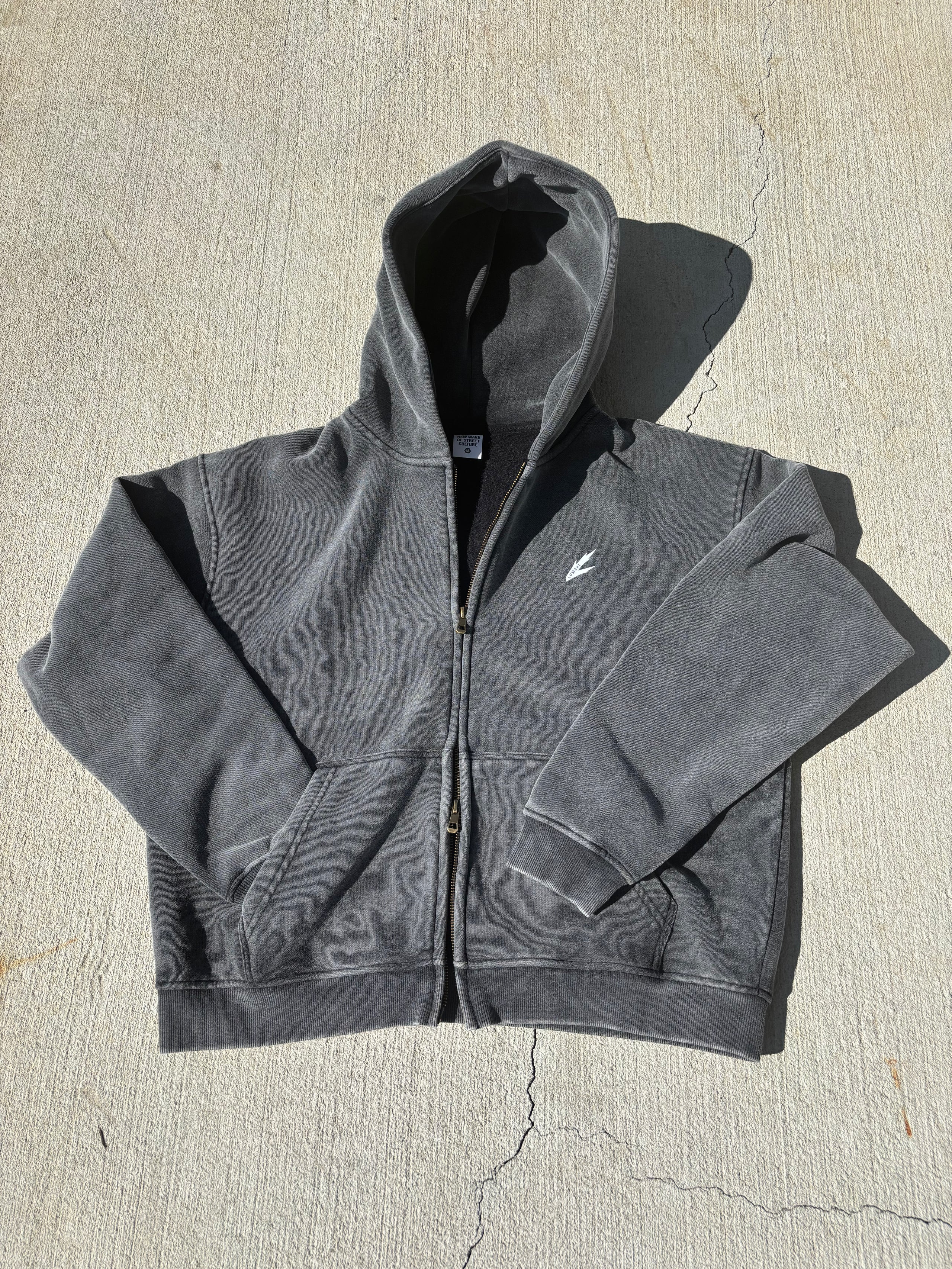 white print Zip-Through Boxy Fleece Hoodie