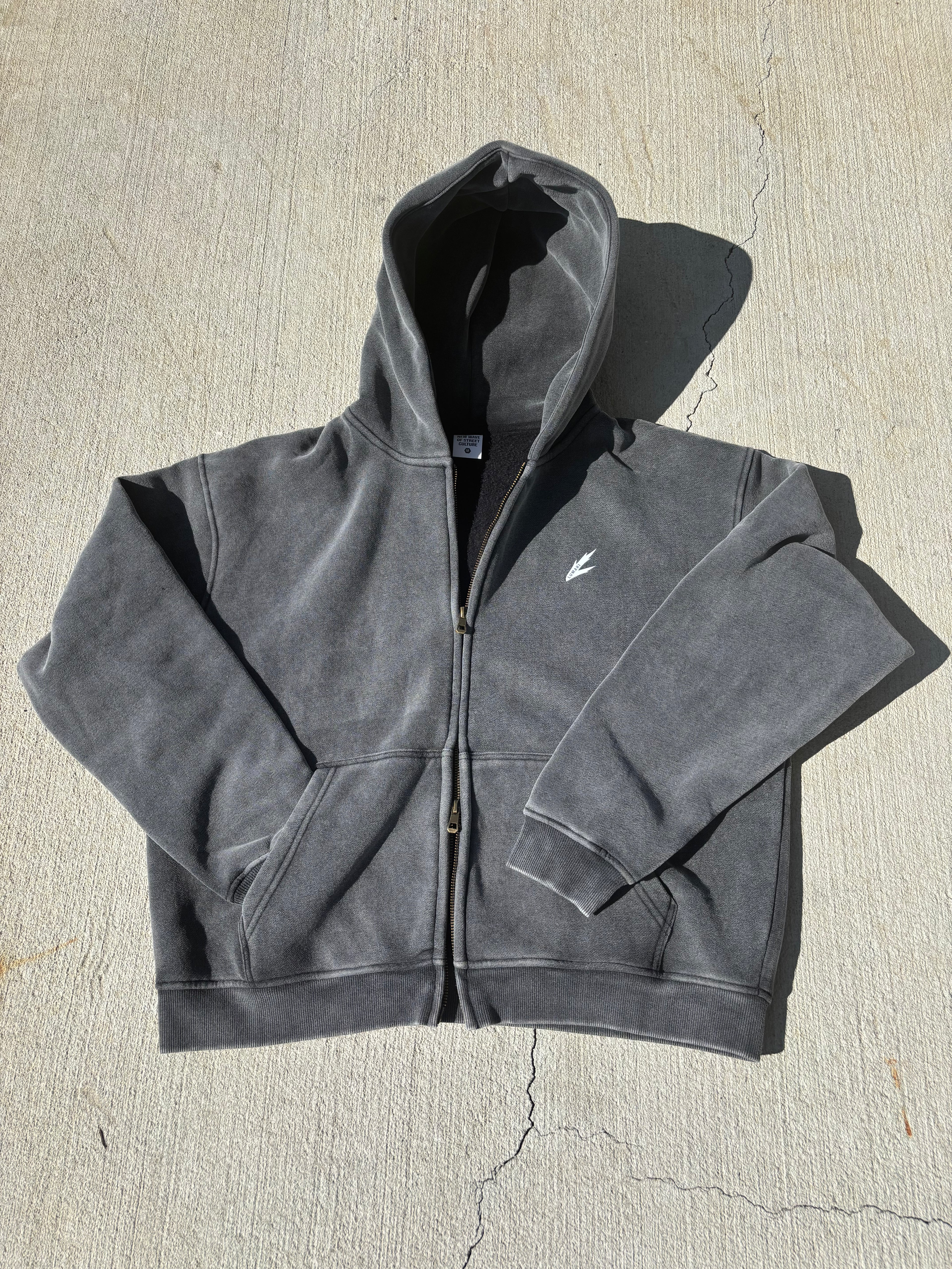 white print Zip-Through Boxy Fleece Hoodie