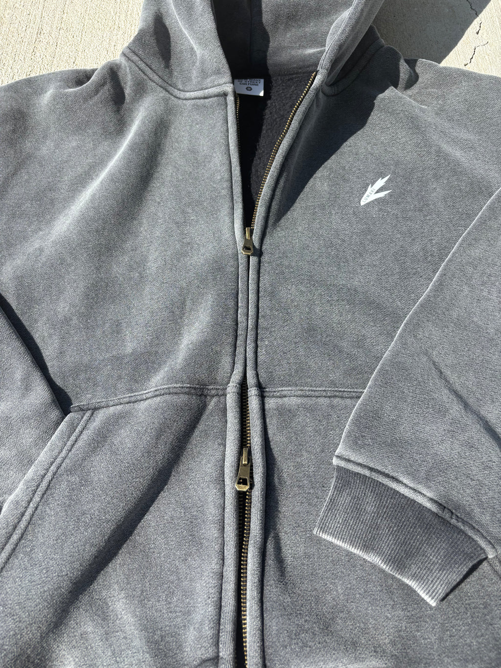 white print Zip-Through Boxy Fleece Hoodie