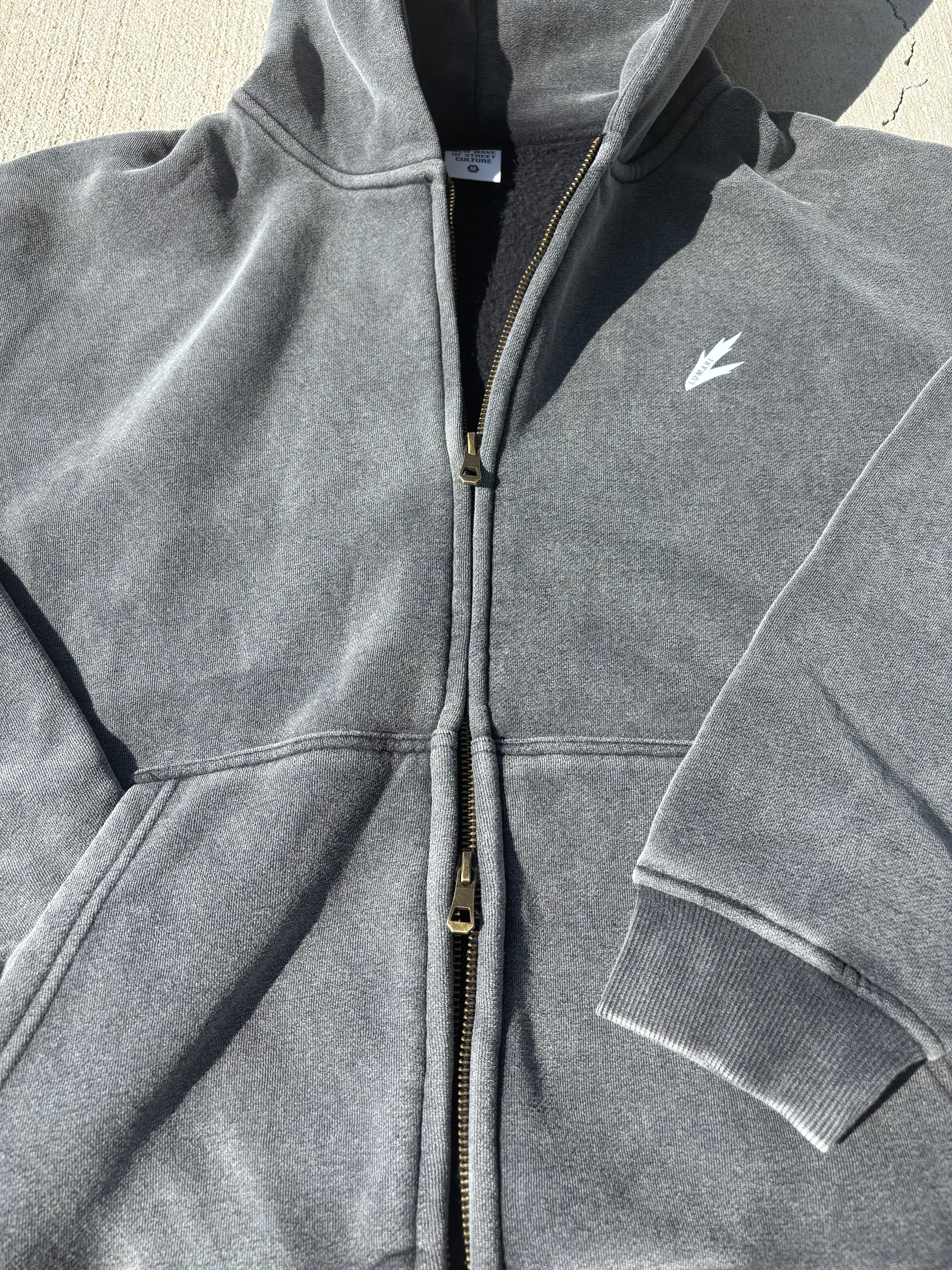 white print Zip-Through Boxy Fleece Hoodie