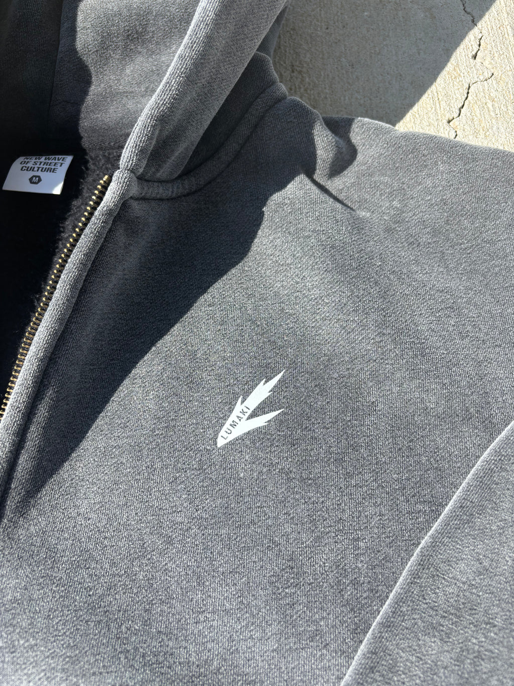 white print Zip-Through Boxy Fleece Hoodie