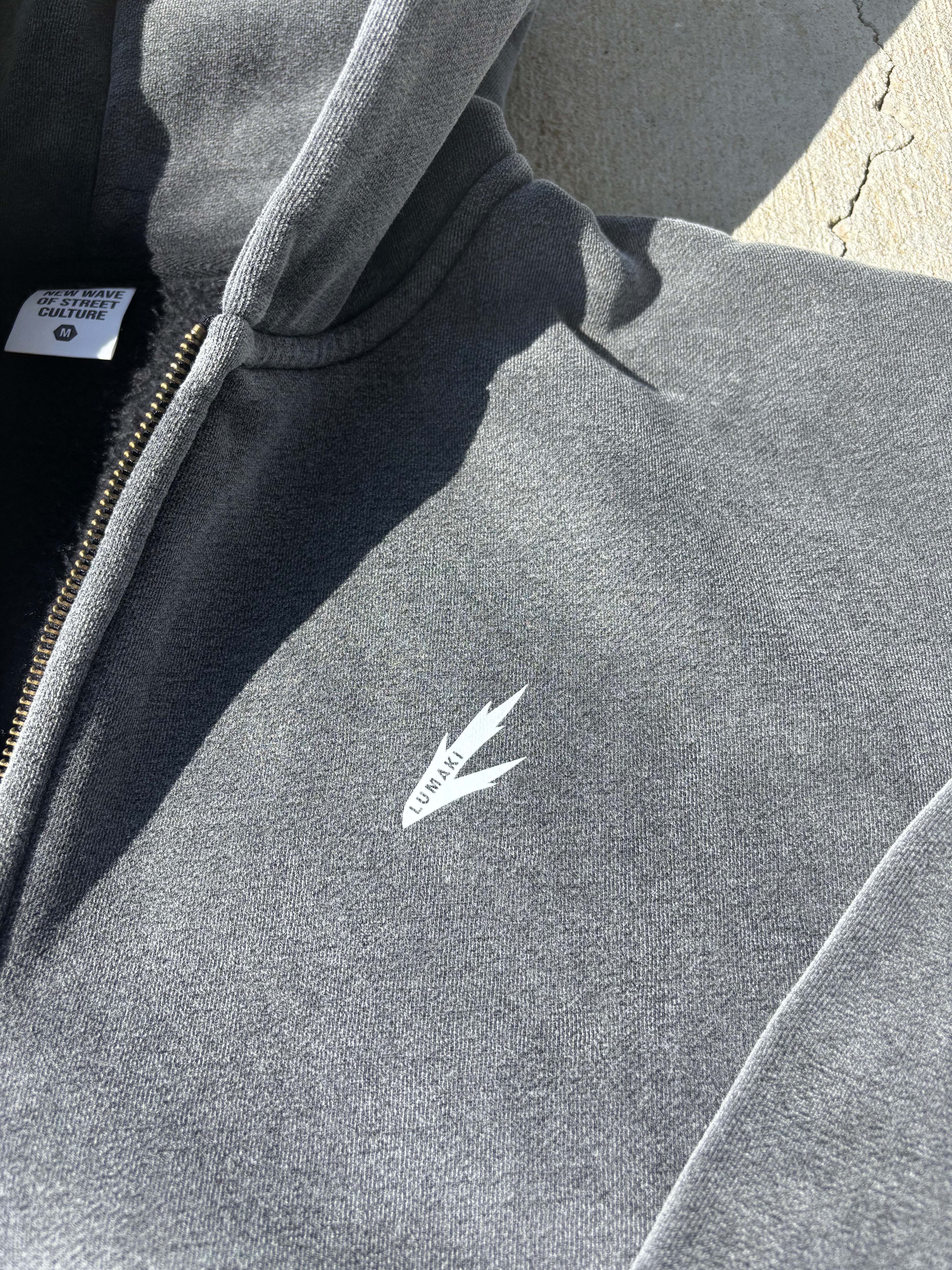 white print Zip-Through Boxy Fleece Hoodie