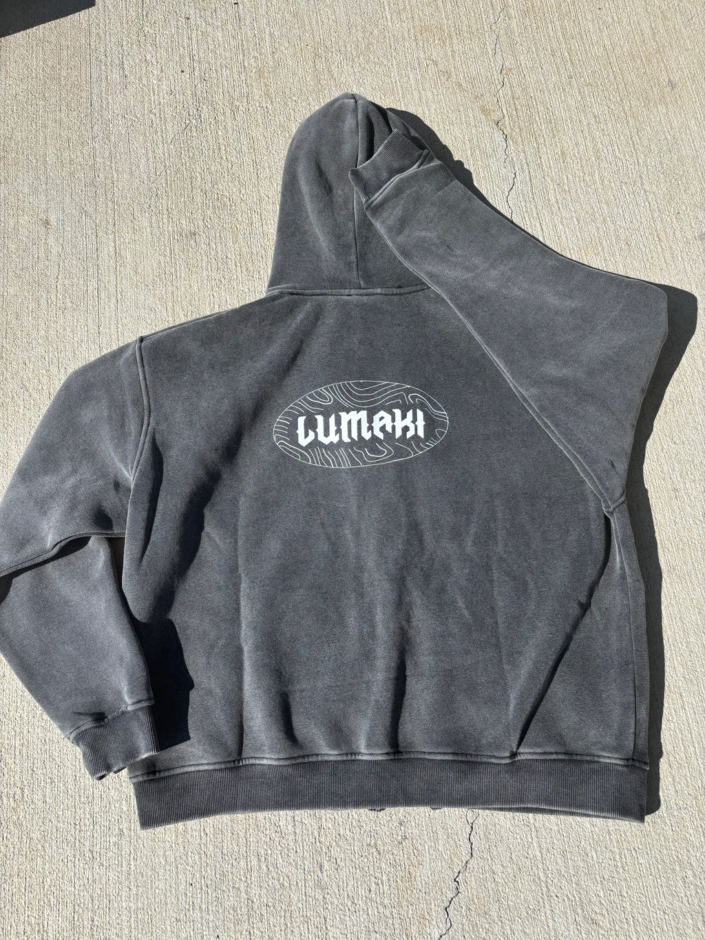 white print Zip-Through Boxy Fleece Hoodie