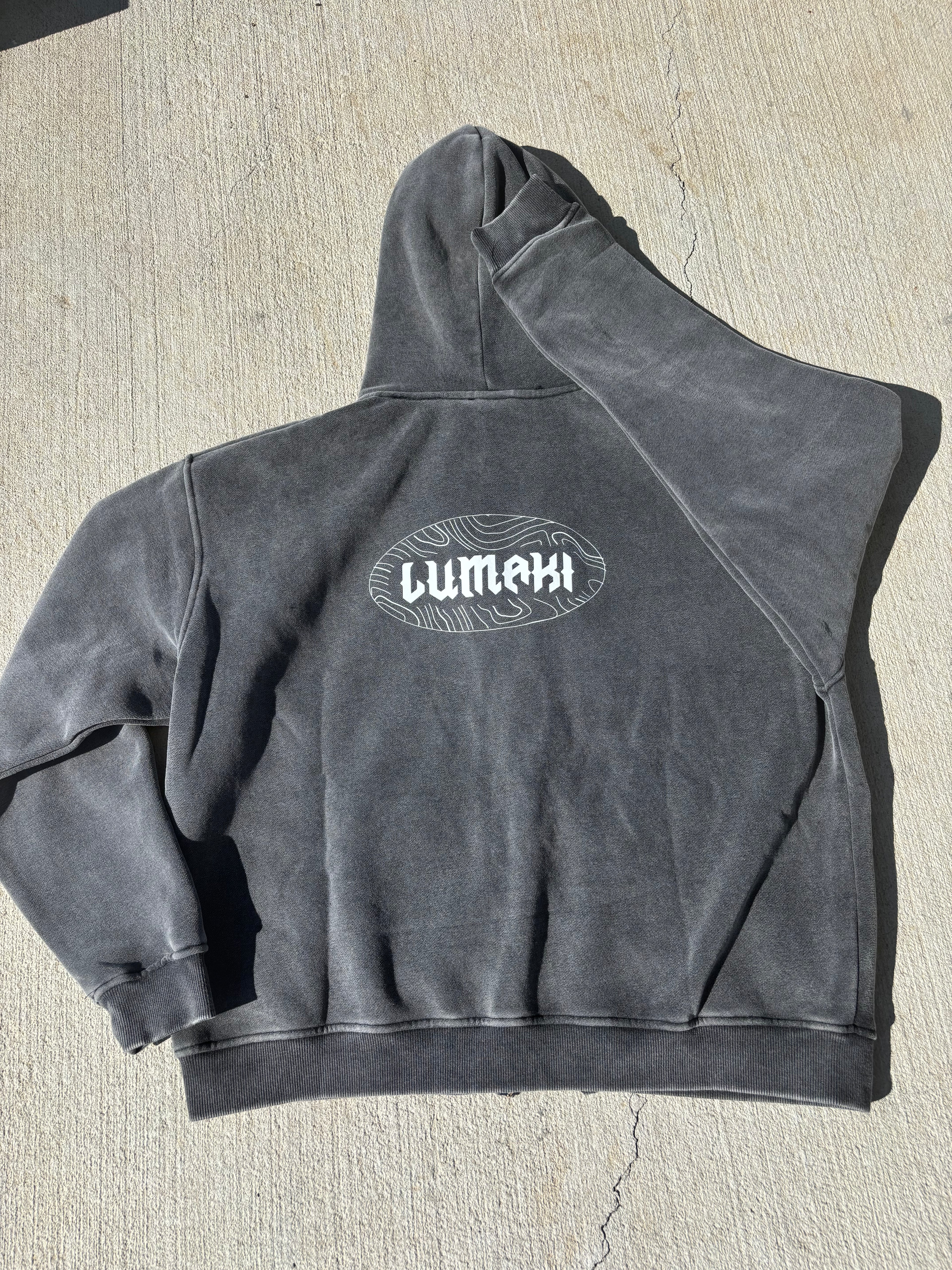 white print Zip-Through Boxy Fleece Hoodie